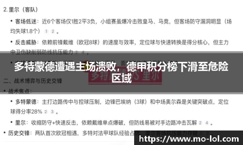多特蒙德遭遇主场溃败，德甲积分榜下滑至危险区域